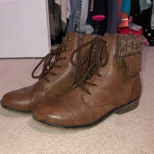 Brown sweater combat boots